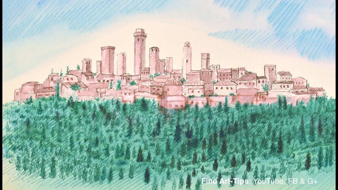 1280x720 Can I Paint With A Fountain Pen - Medieval Town Drawing