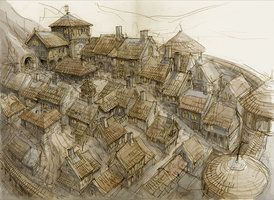 274x200 drawing medieval village gameuildings town drawing, fantasy - Medieval Town Drawing