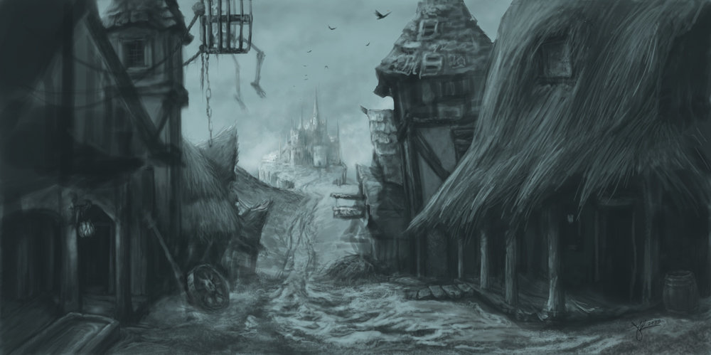 1000x499 Jennifer Kearney - Medieval Village Drawing