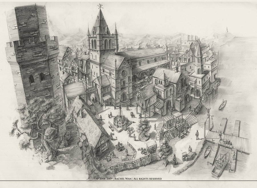 900x658 Medieval Village Drawing - Medieval Village Drawing