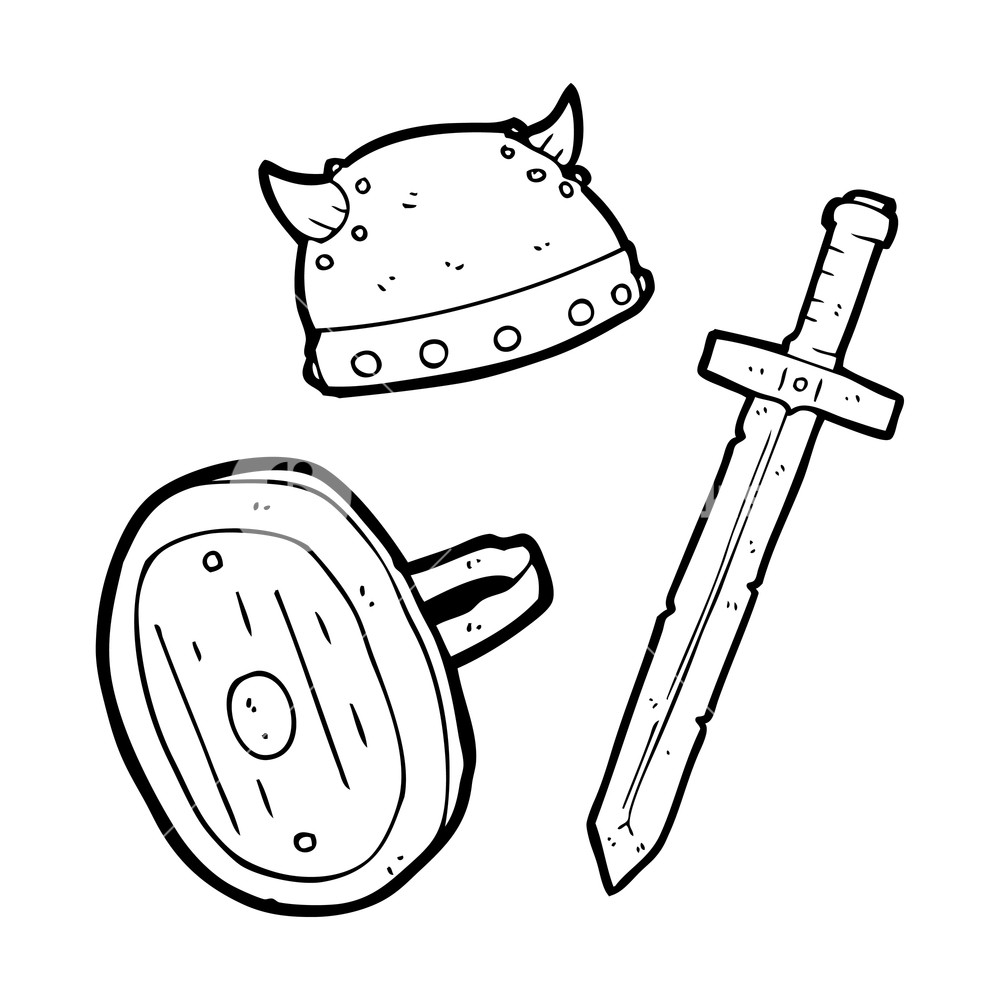 1000x1000 Freehand Drawn Black And White Cartoon Medieval Warrior Objects - Medieval Warrior Drawing