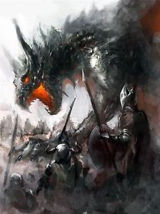 224x300 Art Print Painting Drawing Fantasy Dragon Battle Medieval Warrior - Medieval Warrior Drawing