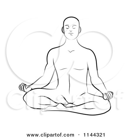 450x470 clipart of a black and white line drawing of a man meditating - Meditation Pose Drawing