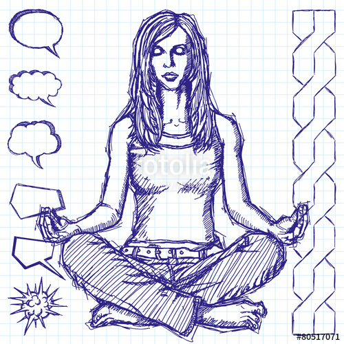500x500 sketch woman meditation in lotus pose stock image and royalty - Meditation Pose Drawing