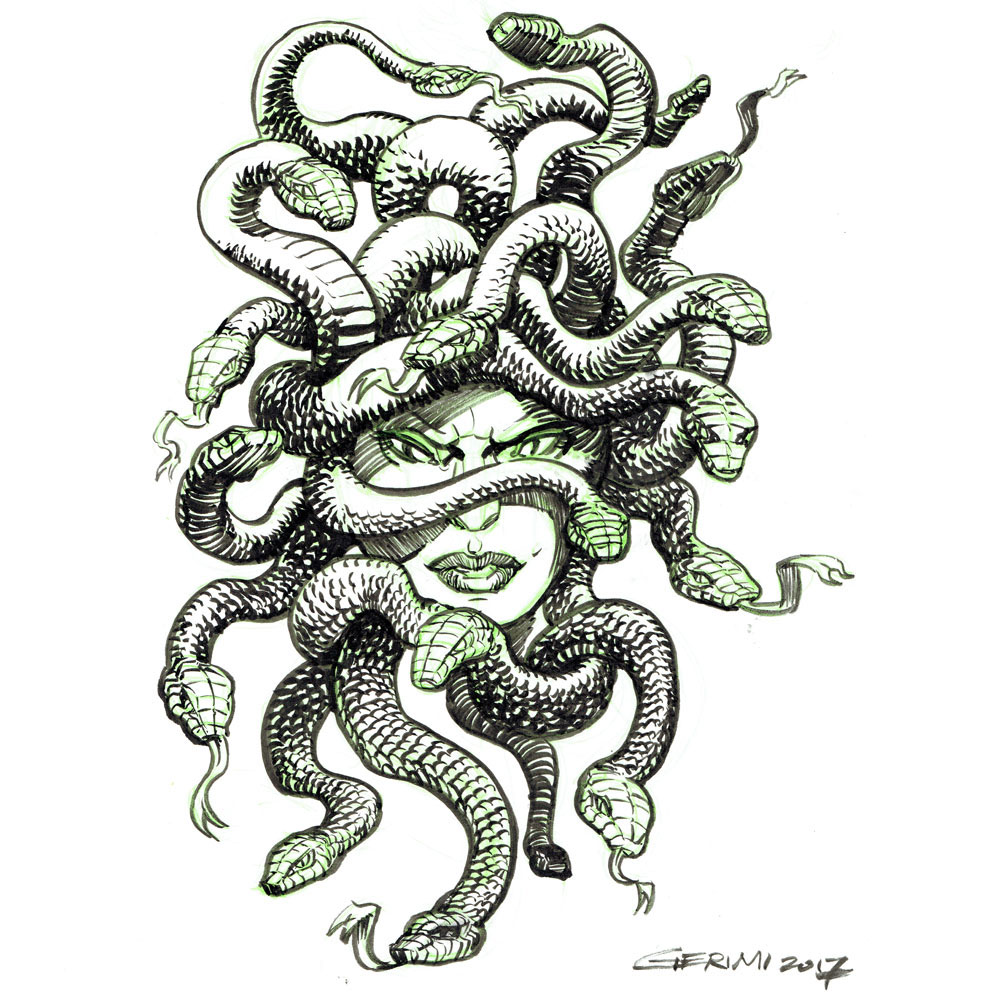 1000x1000 medusa entangled ink drawing - Medusa Drawing