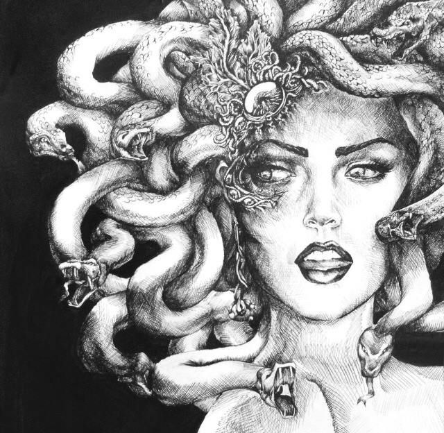 640x624 medusa drawing dark for free download - Medusa Drawing