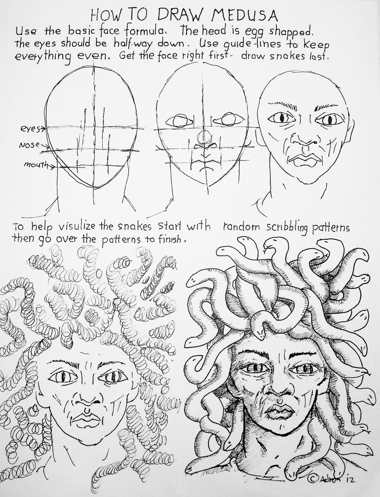 1224x1600 how to draw worksheets for the young artist how to draw medusa - Medusa Face Drawing