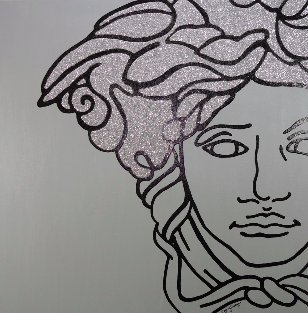1008x1024 versace medusa half face grey tiffany ussery artwork - Medusa Face Drawing