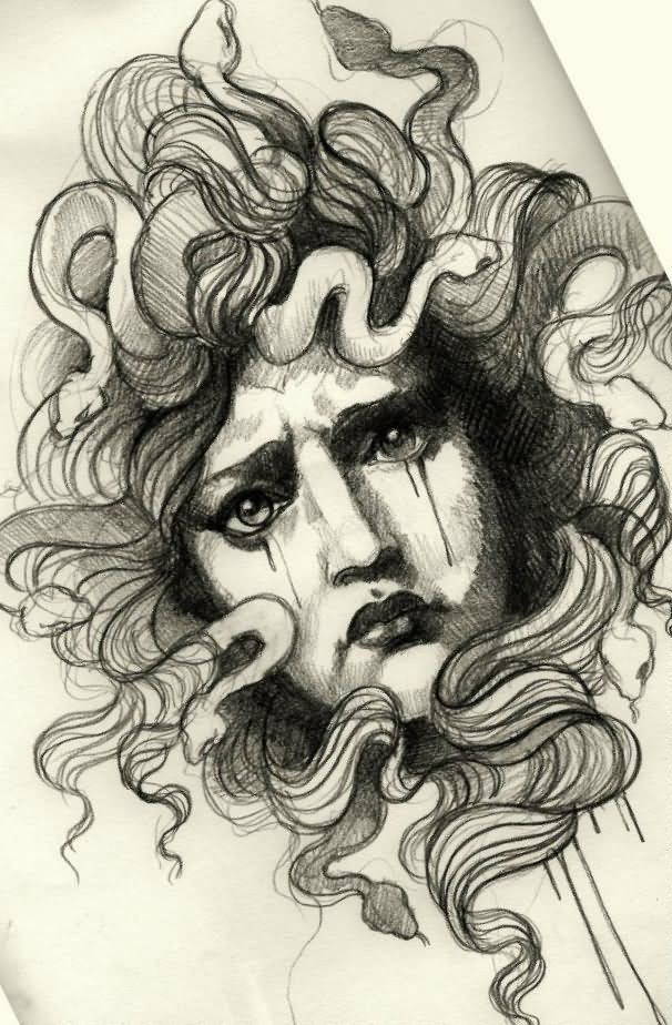 606x924 crying medusa face tattoo art - Medusa Face Drawing