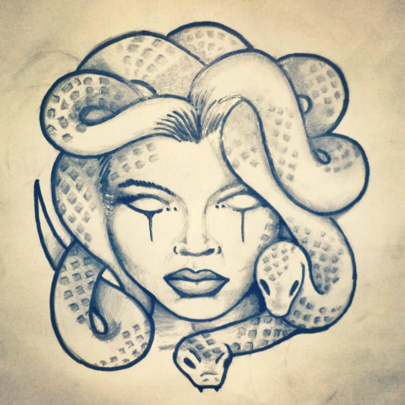Realistic Medusa Head With Snakes Tattoo On Sleeve - Medusa Head Drawing. 