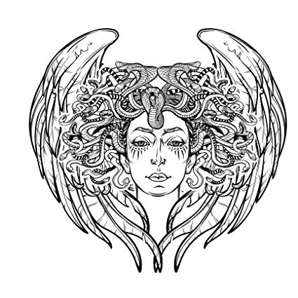 425x425 Black And White Medusa Head With Wings Vinyl Decal - Medusa Head Drawing