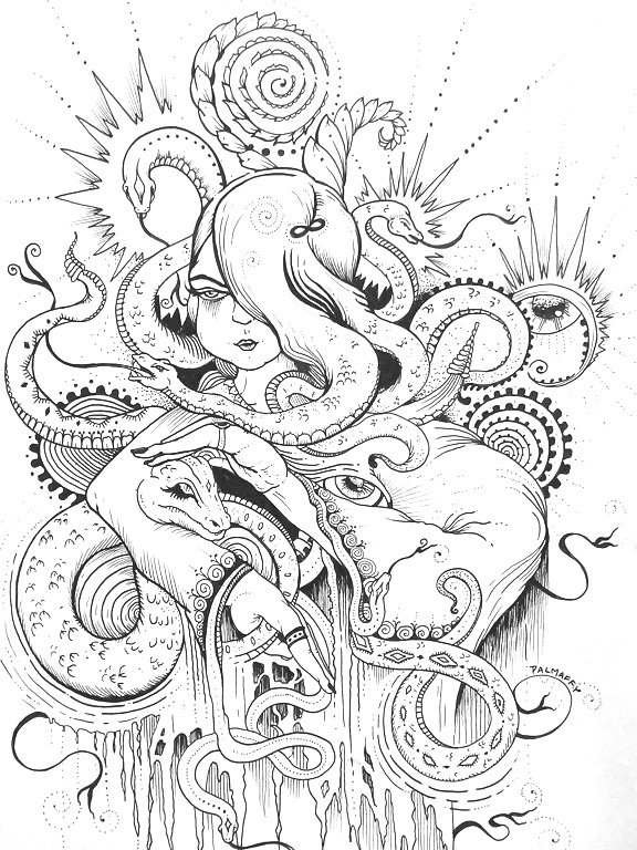 576x768 young medusa original drawing the divine palm studio - Medusa Line Drawing