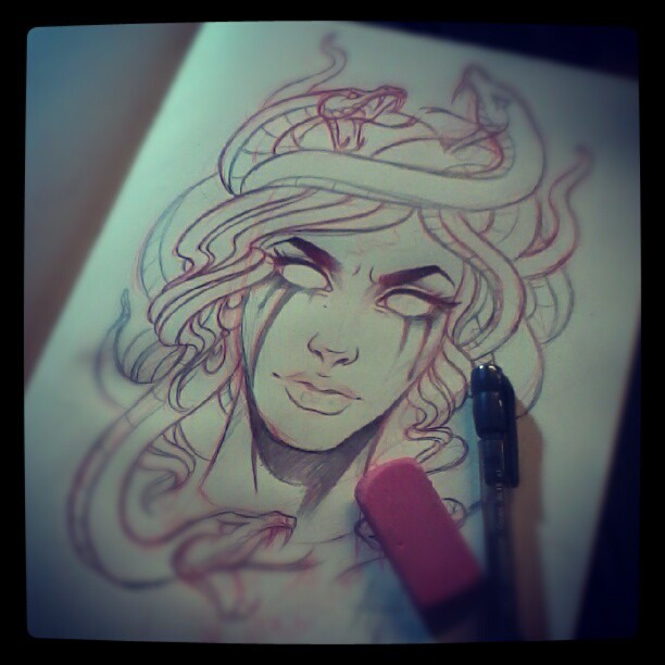 612x612 electric tattoos misc artwork doodlin a medusa tattoo - Medusa Tattoo Drawing