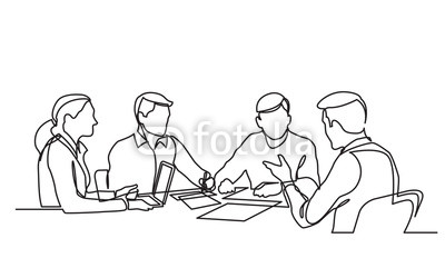 400x250 Continuous Line Drawing Of Office Workers - Meeting Drawing