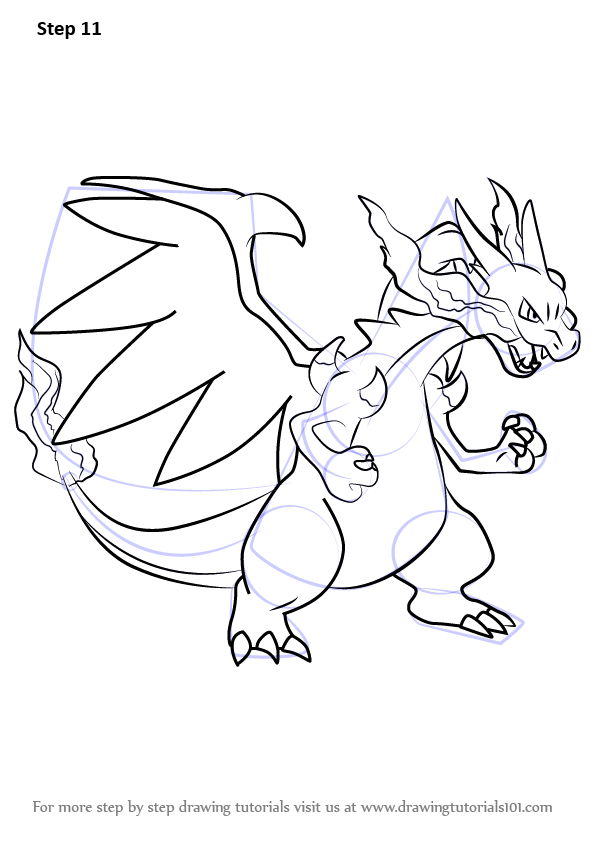 596x843 Learn How To Draw Mega Charizard X From Pokemon - Mega Charizard Drawing