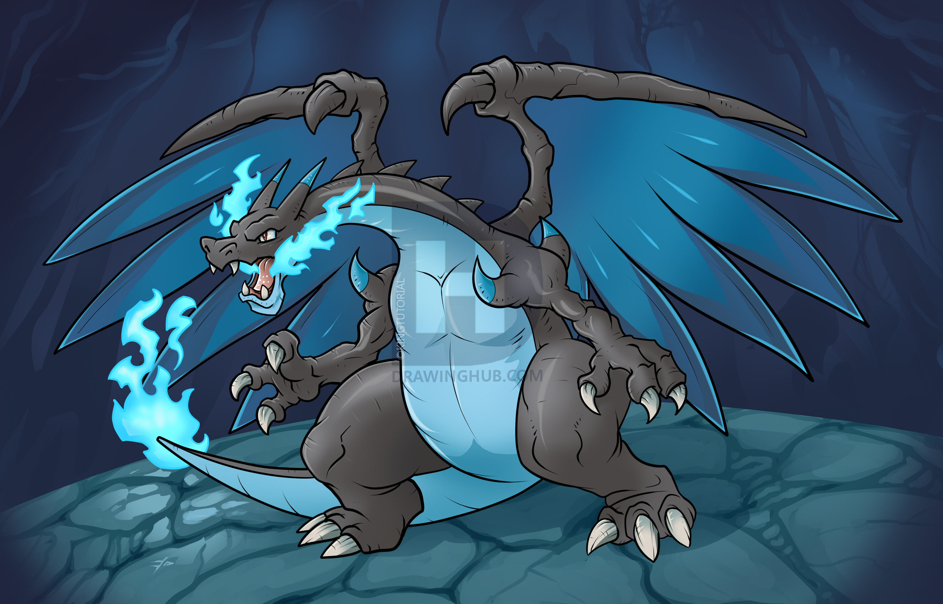 3000x1922 How To Draw Mega Charizard X, Step - Mega Charizard Drawing