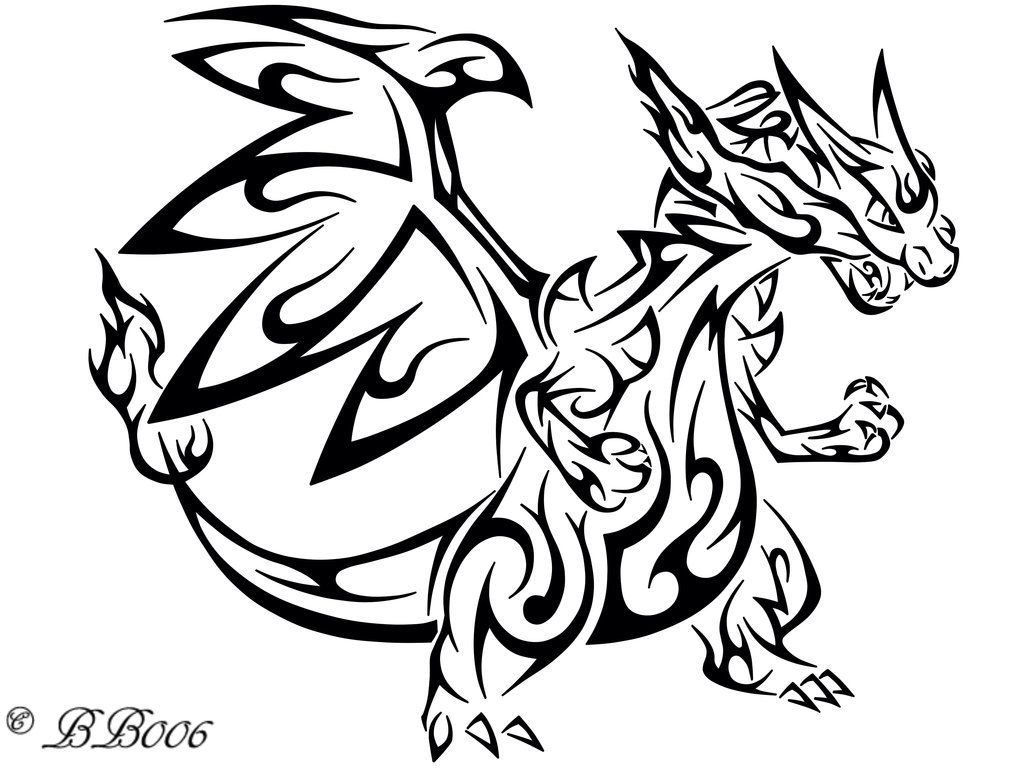 1024x768 Mega Charizard X Tribal Pokemon Pokemon Tattoo, Charizard - Mega Charizard X Drawing