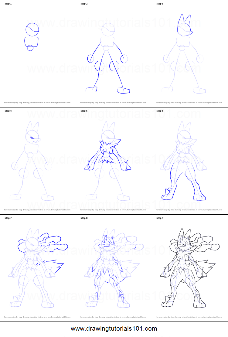 751x1110 How To Draw Mega Lucario From Pokemon Printable Step - Mega Lucario Drawing