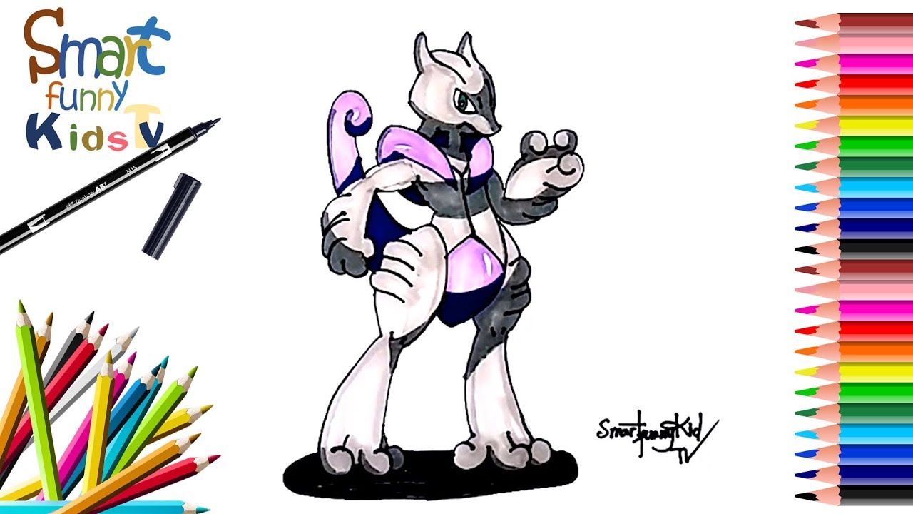 1280x720 How To Draw Mega Mewtwo X Pokemon Fast Speed Painting - Mega Mewtwo Drawing