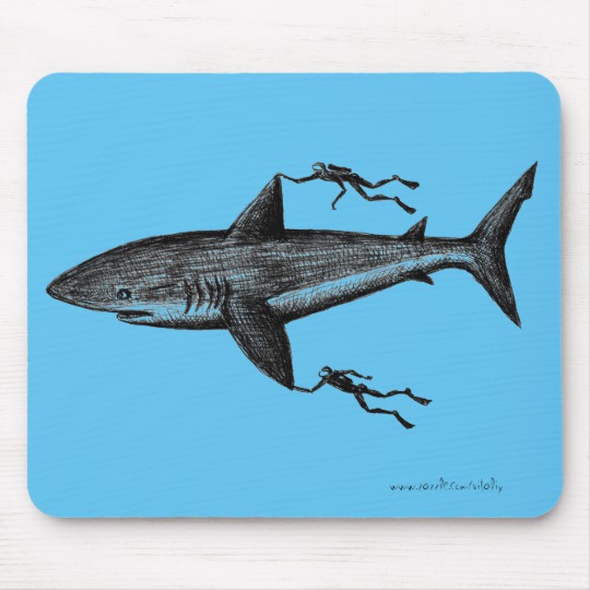 540x540 Megalodon Shark And Divers Cool Ink Pen Drawing Mouse Pad - Megalodon Shark Drawing