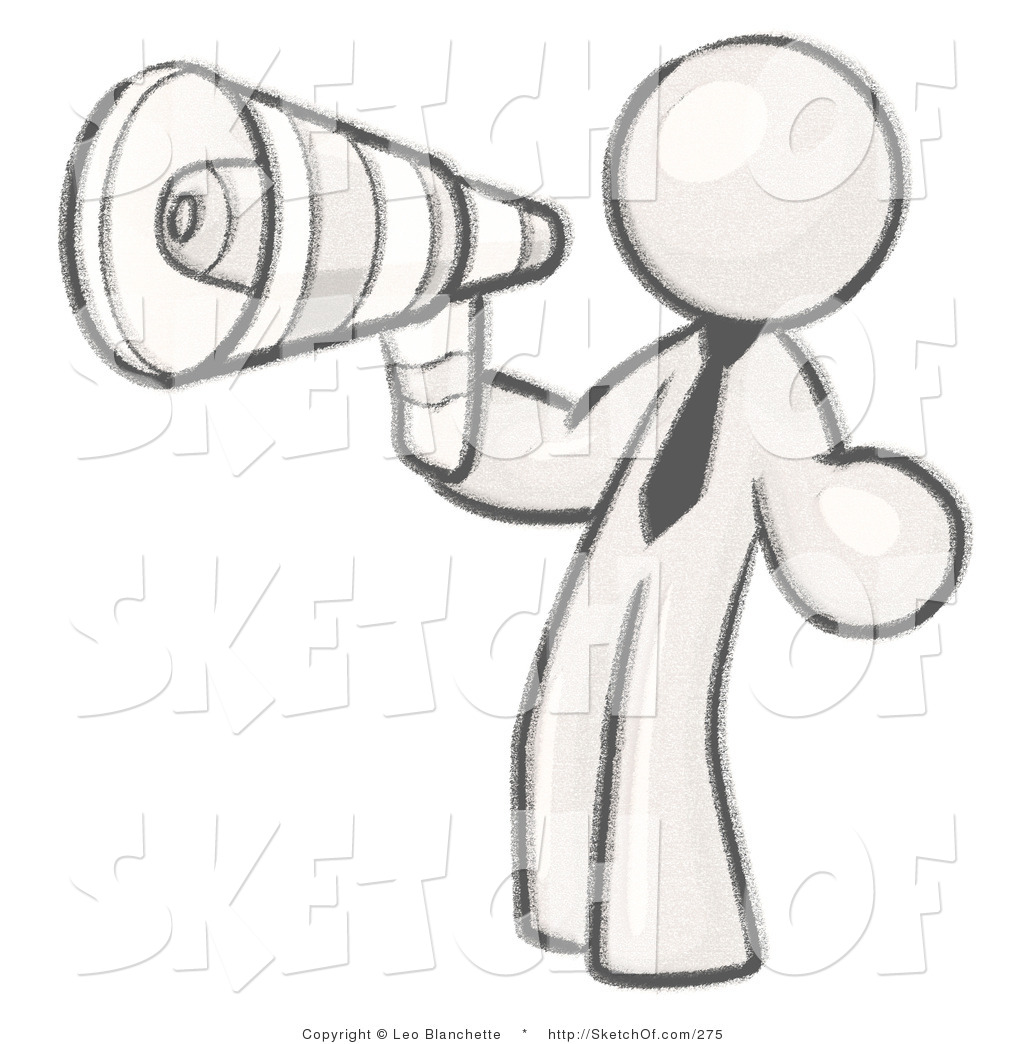 1024x1044 Drawing Of A White Sketched Design Mascot Man Announcing - Megaphone Drawing