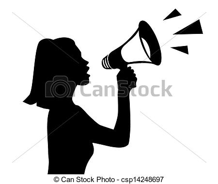 450x380 Vector Silhouette Of A Girl With A Megaphone On White Background - Megaphone Drawing