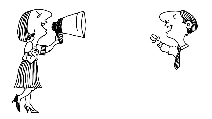 852x480 Drawing Animation Of A Man And Woman Using A Bullhorn - Megaphone Drawing