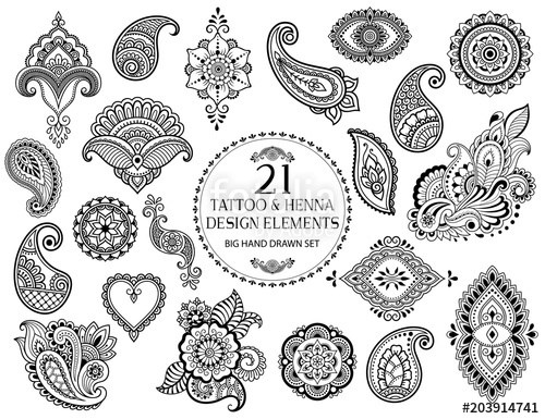 500x385 big set of mehndi flower pattern for henna drawing and tattoo - Mehndi Drawing