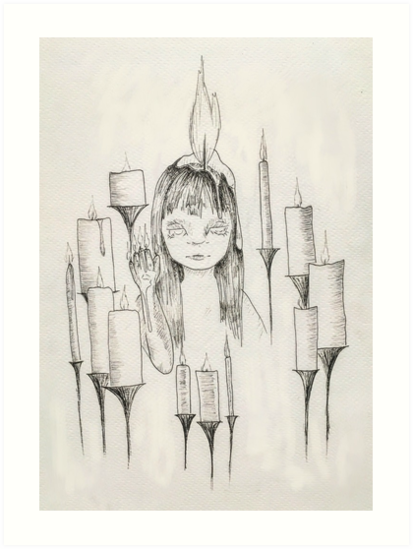 413x549 Melting Candle Wax Girl Art Prints - Melting Candle Drawing