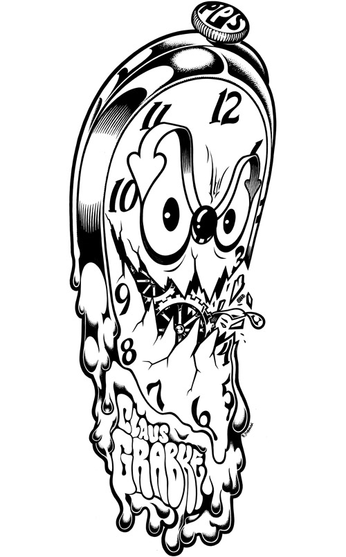 500x805 P P S Skates Claus Grabke Clock Deck - Melting Clock Drawing