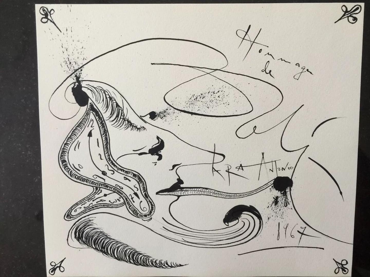 1440x1080 Salvador Dali Original Hand Drawing 'portrait And Melting Clocks - Melting Clock Drawing