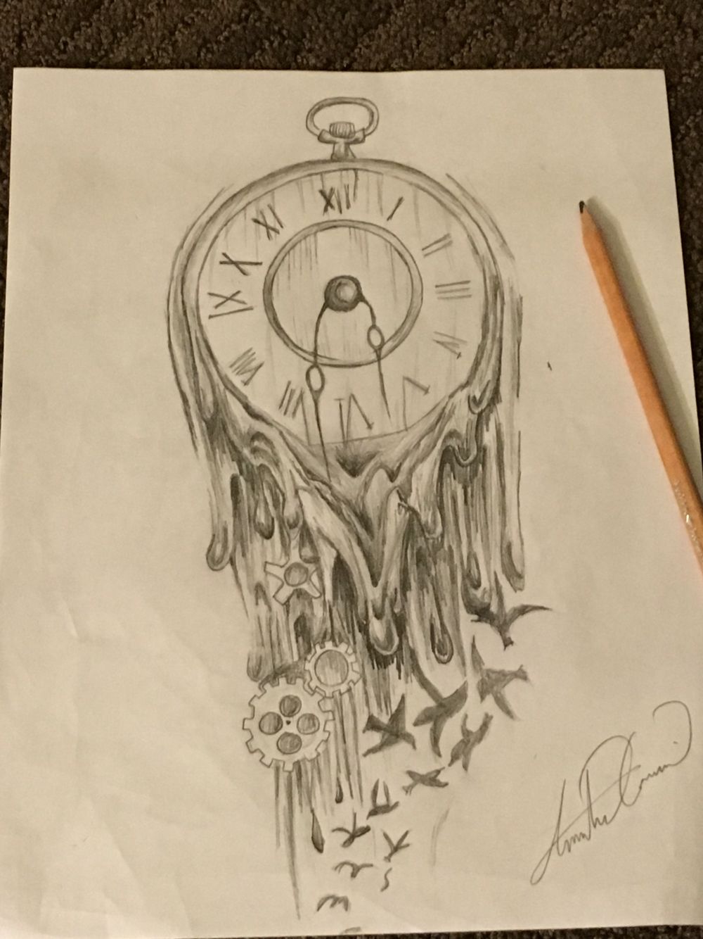 1000x1334 Time Flies A Melting Clock - Melting Clock Drawing