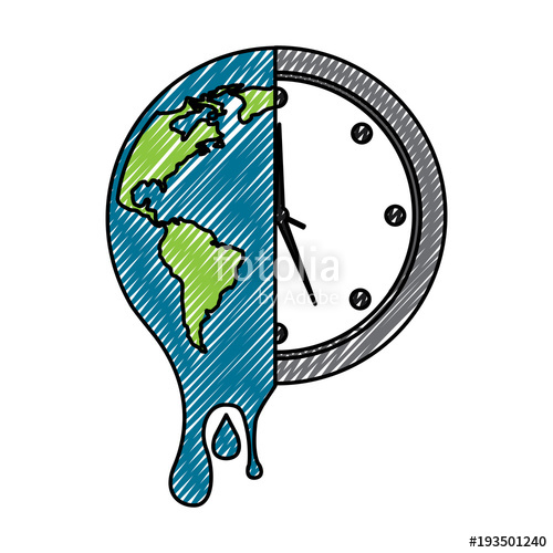 500x500 Melting Earth Planet And Clock Time Environment Vector - Melting Clock Drawing