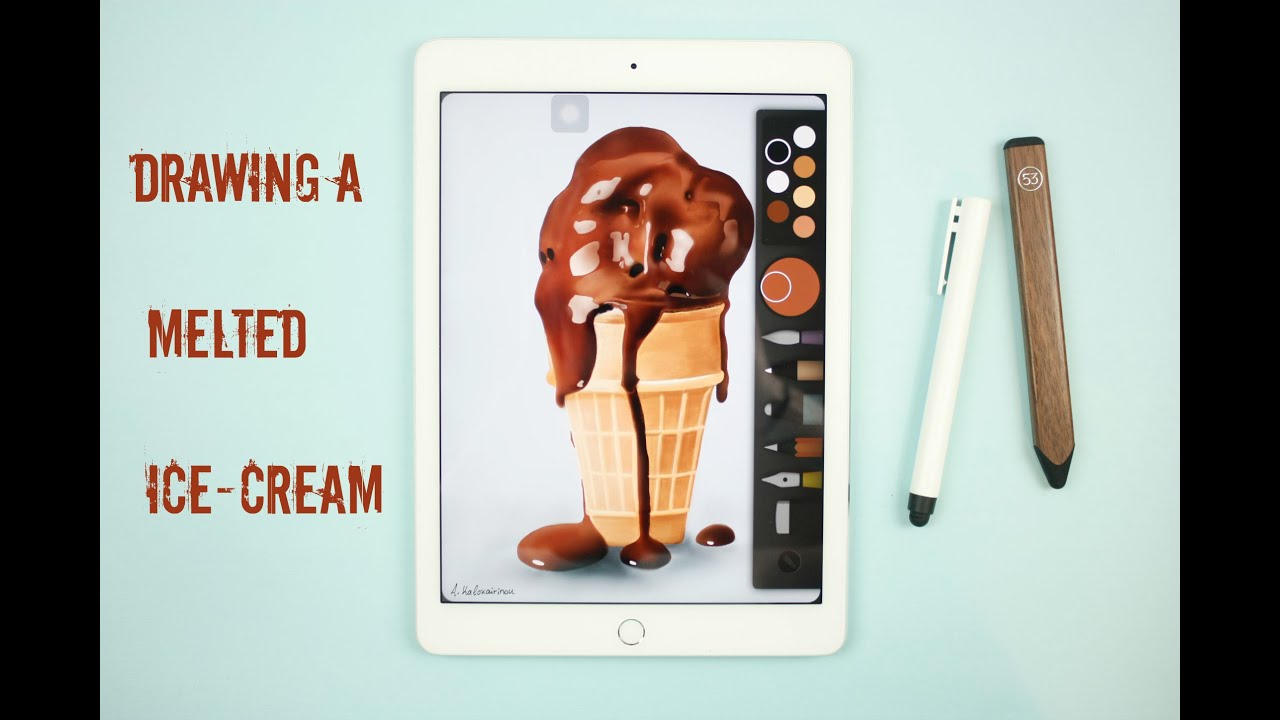 1280x720 How To Draw A Melted Ice Cream On Ipad With Paper - Melting Ice Cream Drawing