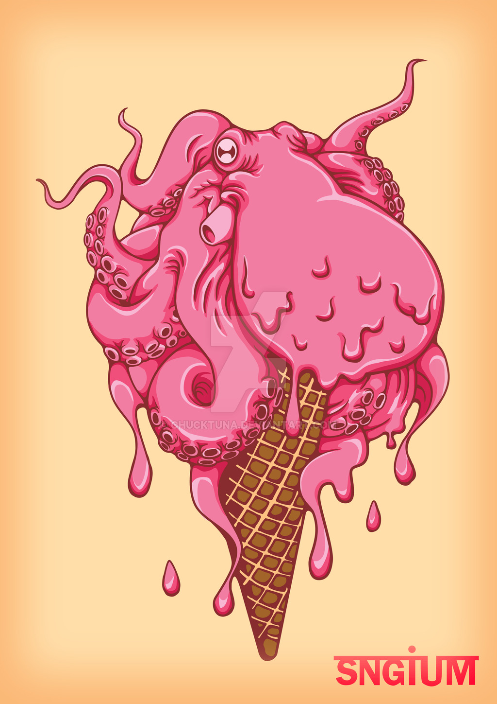 1024x1448 Melt The Strawberry Ice Cream - Melting Ice Cream Drawing