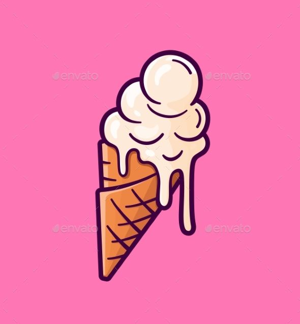 590x637 Vector Cartoon Melting Ice Cream Balls In The Cone Idea - Melting Ice Cream Drawing