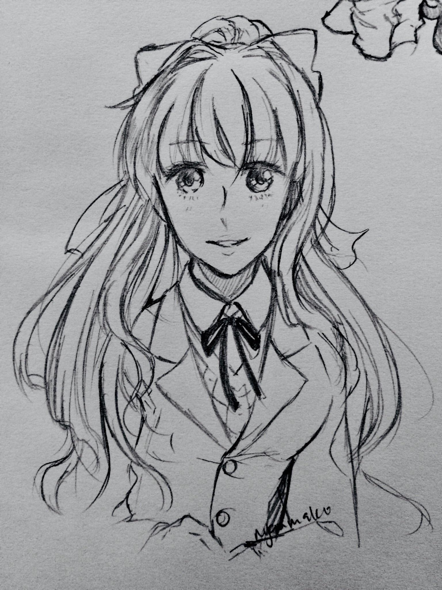 1536x2048 i tried drawing monika from memory ddlc - Memory Drawing
