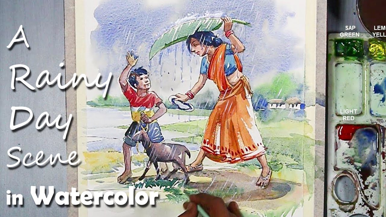 1280x720 memory drawing a rainy day scene in watercolor painting step - Memory Drawing
