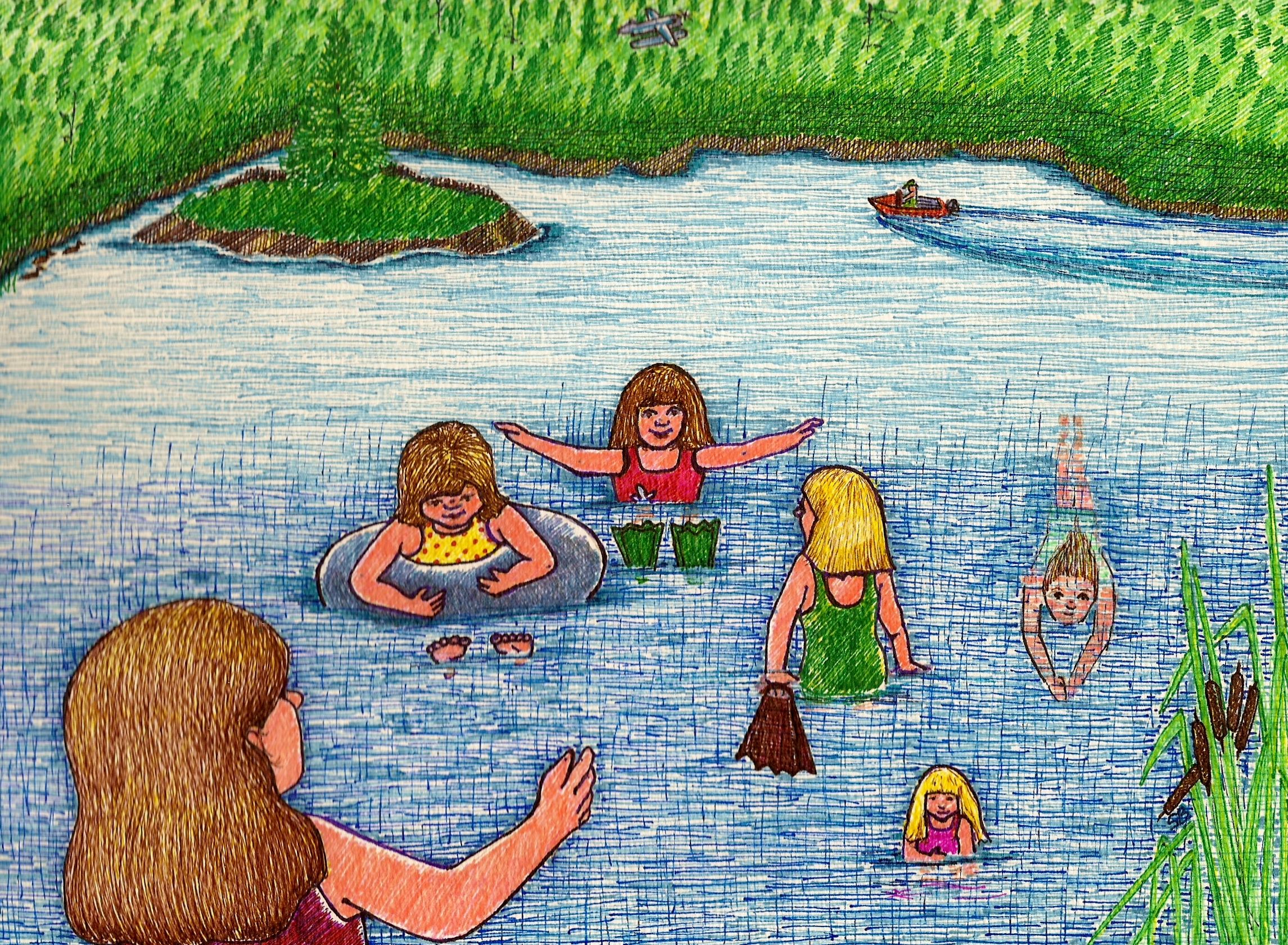 2291x1681 six sisters swimming - Memory Drawing