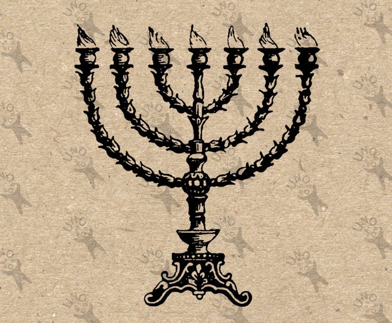 794x655 seven lamp menorah vintage image retro drawing picture instant etsy - Menorah Drawing