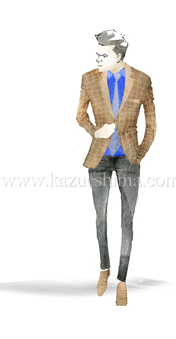 350x674 men's fashion illustration men's check jacket kazue shima - Mens Fashion Drawings
