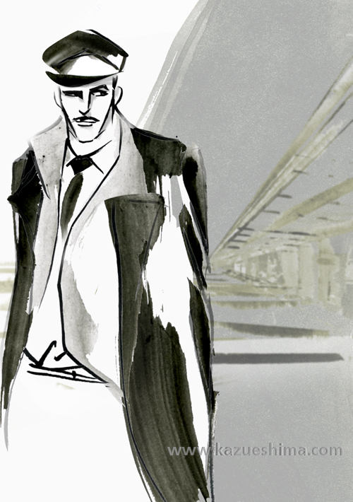 500x710 brush line of mens coat fashion illustration kazue shima fashion - Mens Fashion Drawings