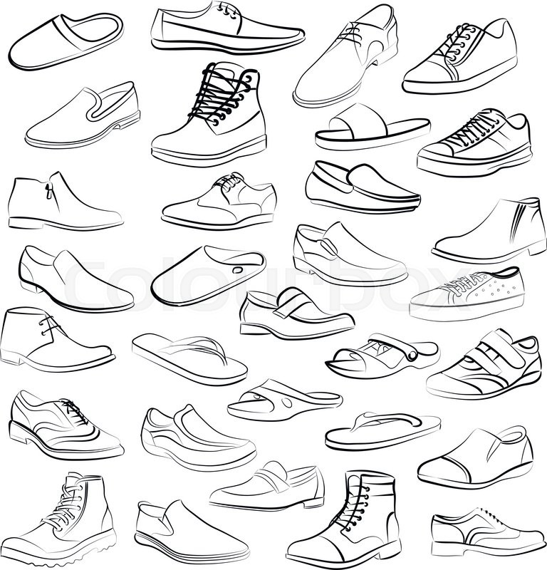 768x800 vector set of men shoes painted lines stock vector colourbox - Mens Shoes Drawing