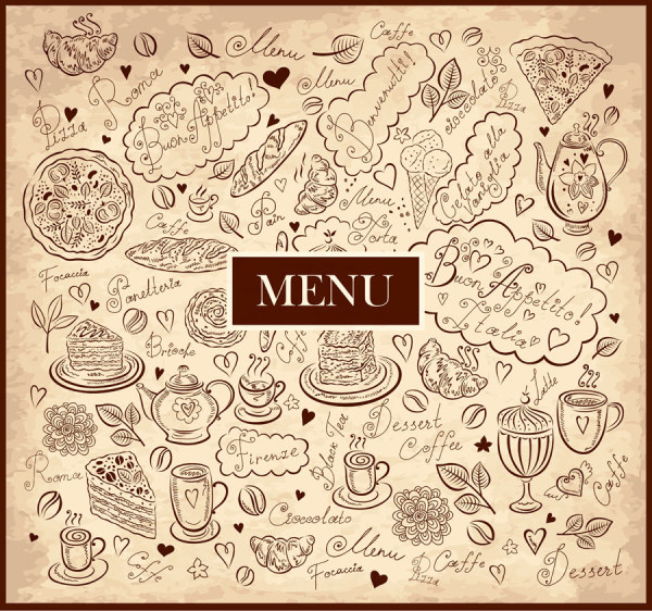 600x562 draw food menu set set vector free download - Menu Drawing