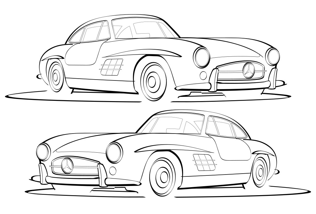 1024x694 vector line drawing of a mercedes benz - Mercedes Drawing