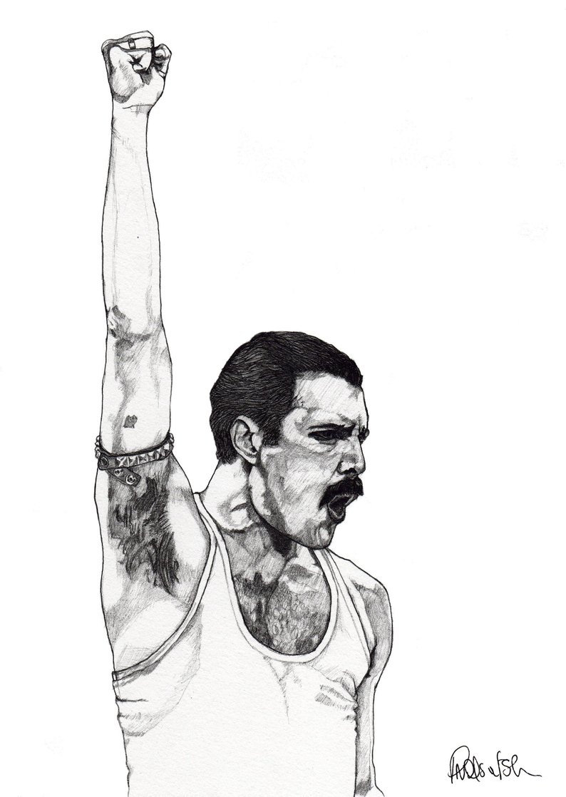 794x1118 Freddie Mercury Drawing Art Pencil Illustration Portrait Etsy - Mercury Drawing