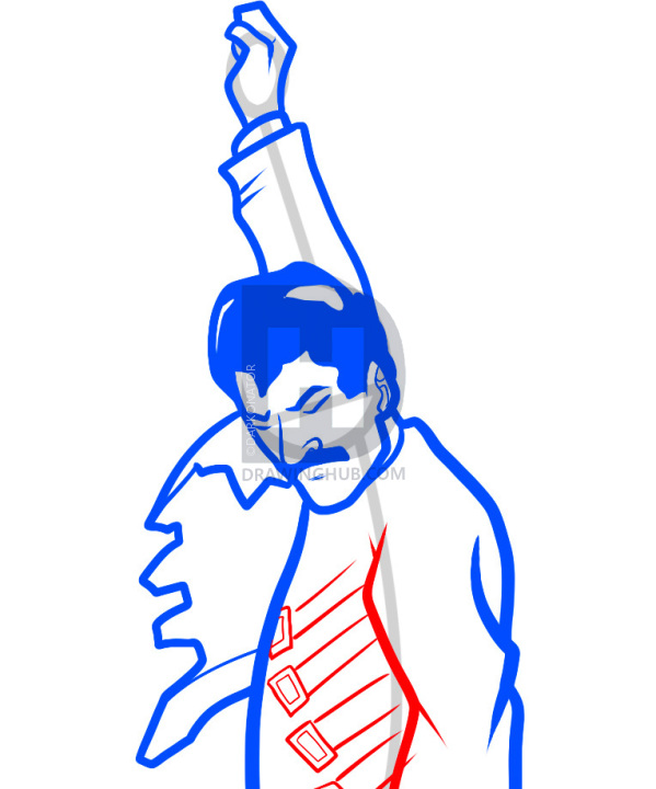 599x720 how to draw freddie mercury, freddie mercury rage pose, step - Mercury Drawing