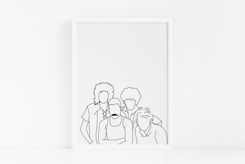 794x531 Queen Band Art Printline Drawing Of Queenfreddie Mercury Art Etsy - Mercury Drawing