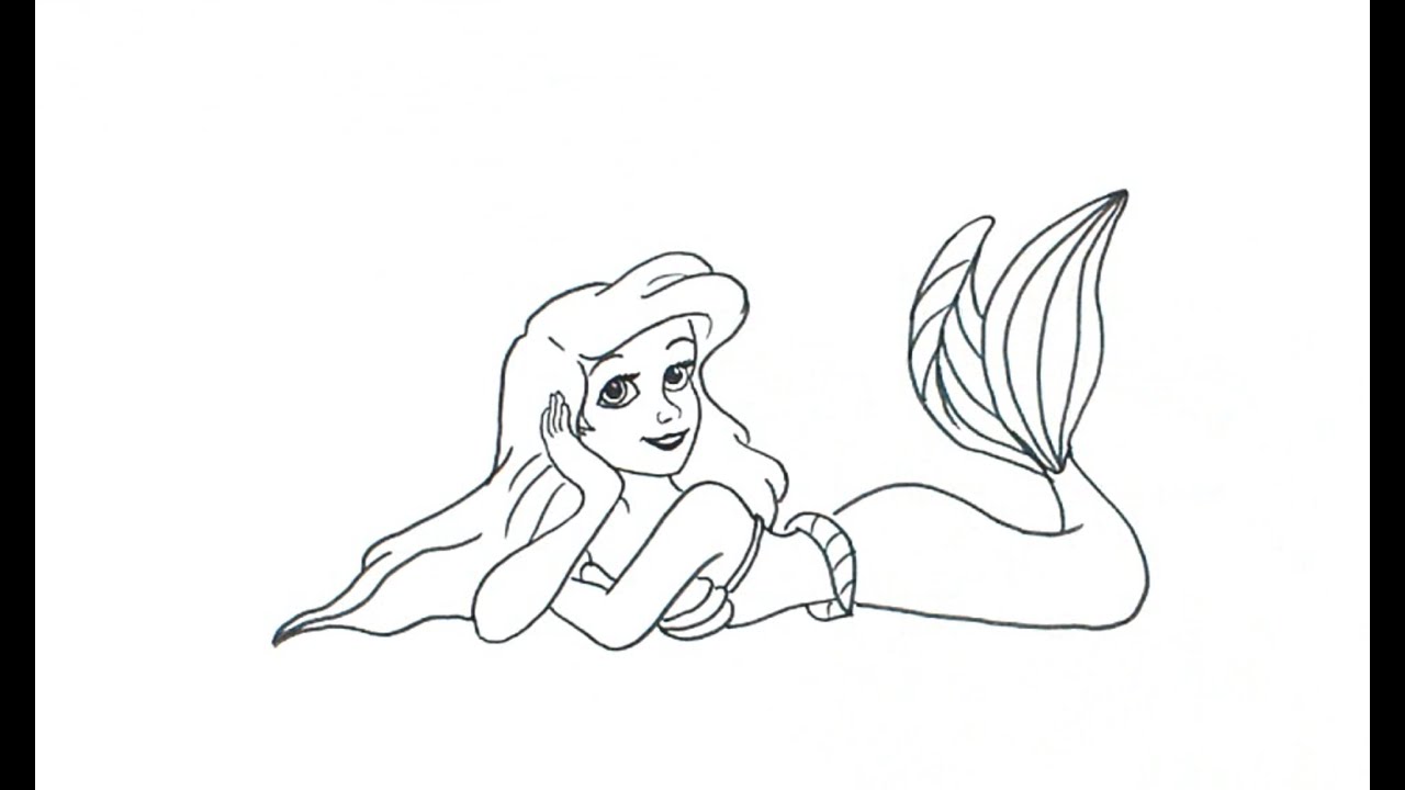1280x720 How To Draw Disney's The Little Mermaid - Mermaid Black And White Drawing