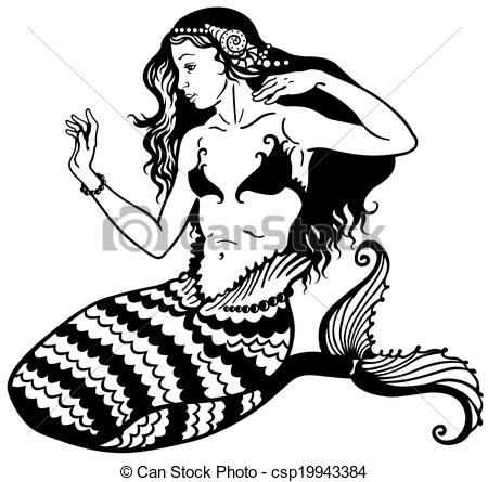 450x445 huge collection of 'mermaid black and white drawing' download - Mermaid Black And White Drawing